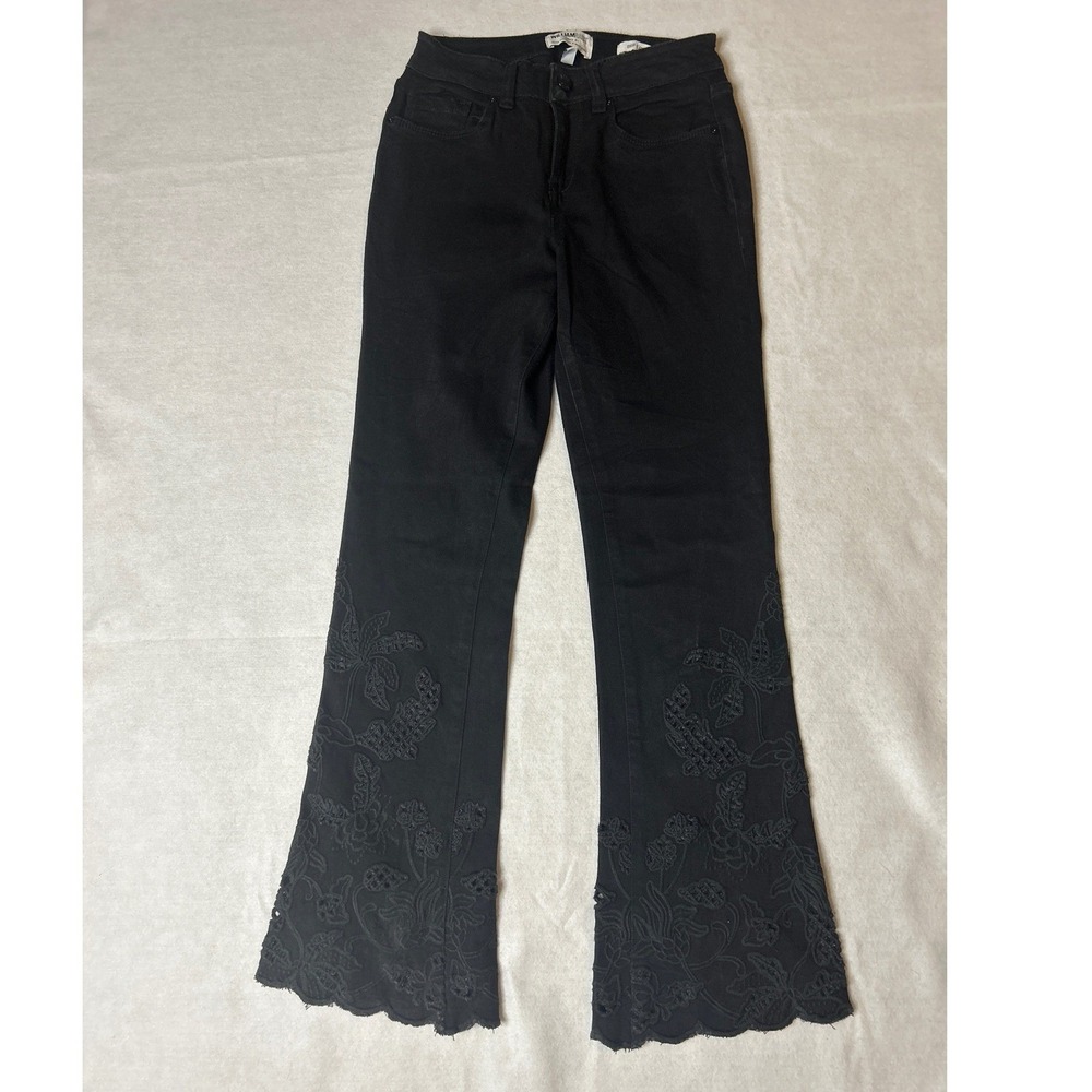 William Rast Black Embroidered Crop Flare Jeans Size 25 Boho Scalloped Hem Denim